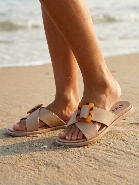 OluKai Shoes - OluKai La'i Slide Sandals Taupe Tortoise Buckle Size 9